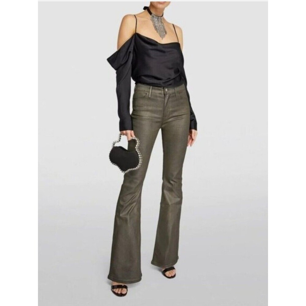 FRAME Le High Flare Jeans Pewter Metallic Size 27 NWT High Rise Designer